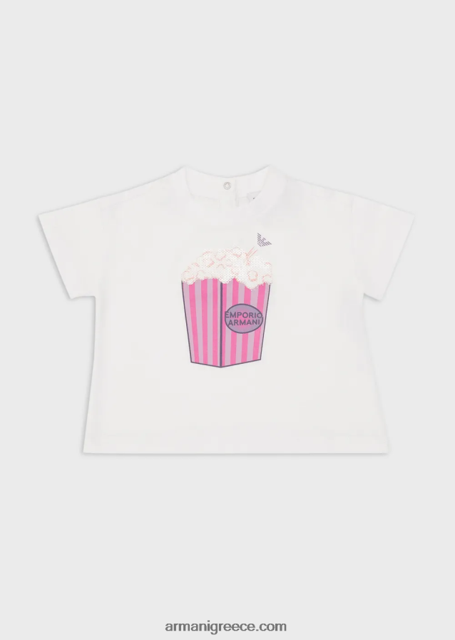 κορίτσι Armani μπλουζάκι ζέρσεϊ με στάμπα ποπ κορν 4046R62657 άσπρο
