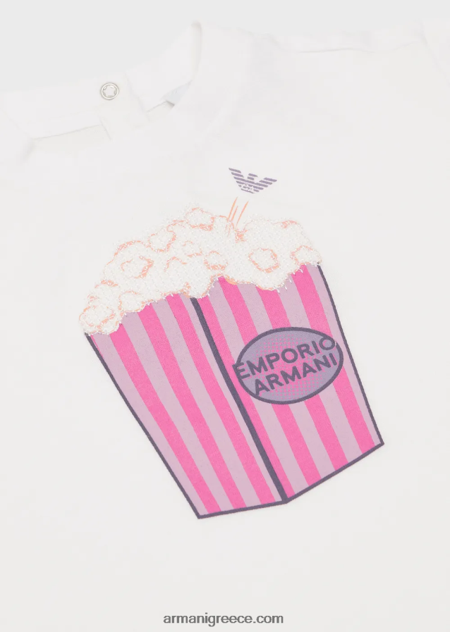 κορίτσι Armani μπλουζάκι ζέρσεϊ με στάμπα ποπ κορν 4046R62657 άσπρο