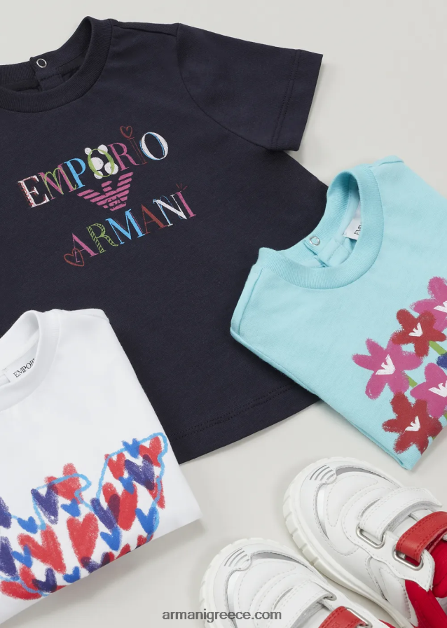 κορίτσι Armani μπλουζάκι ζέρσεϊ με στάμπα αετού και καρδιές 4046R62659 πρότυπο