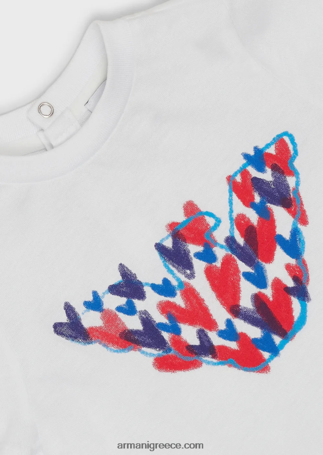 κορίτσι Armani μπλουζάκι ζέρσεϊ με στάμπα αετού και καρδιές 4046R62660 άσπρο