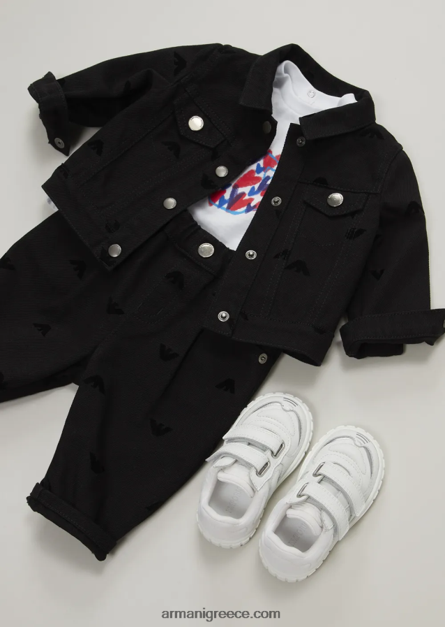 κορίτσι Armani μπλουζάκι ζέρσεϊ με στάμπα αετού και καρδιές 4046R62660 άσπρο