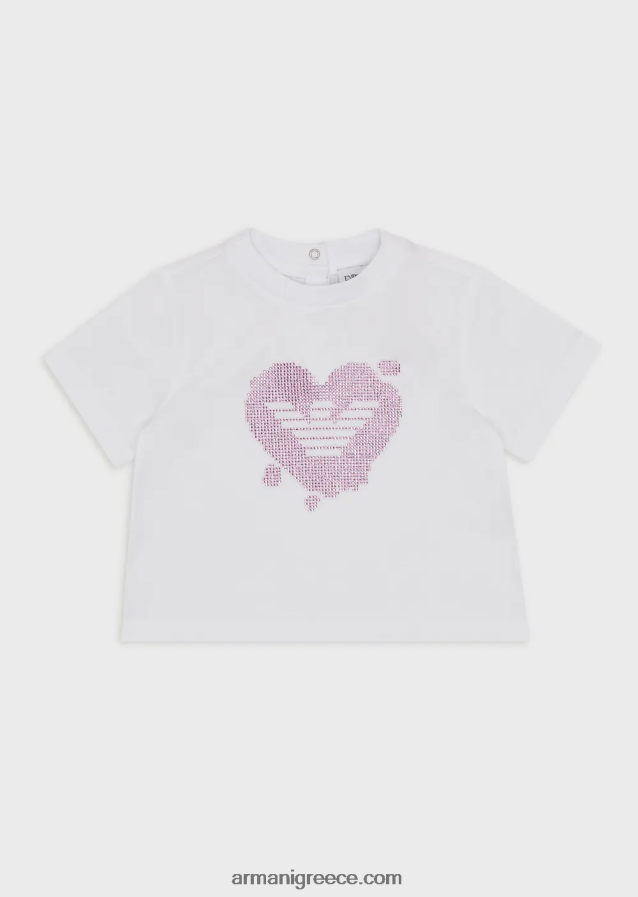 κορίτσι Armani μπλουζάκι ζέρσεϊ με αετό από στρας σε αντίθεση 4046R62661 άσπρο