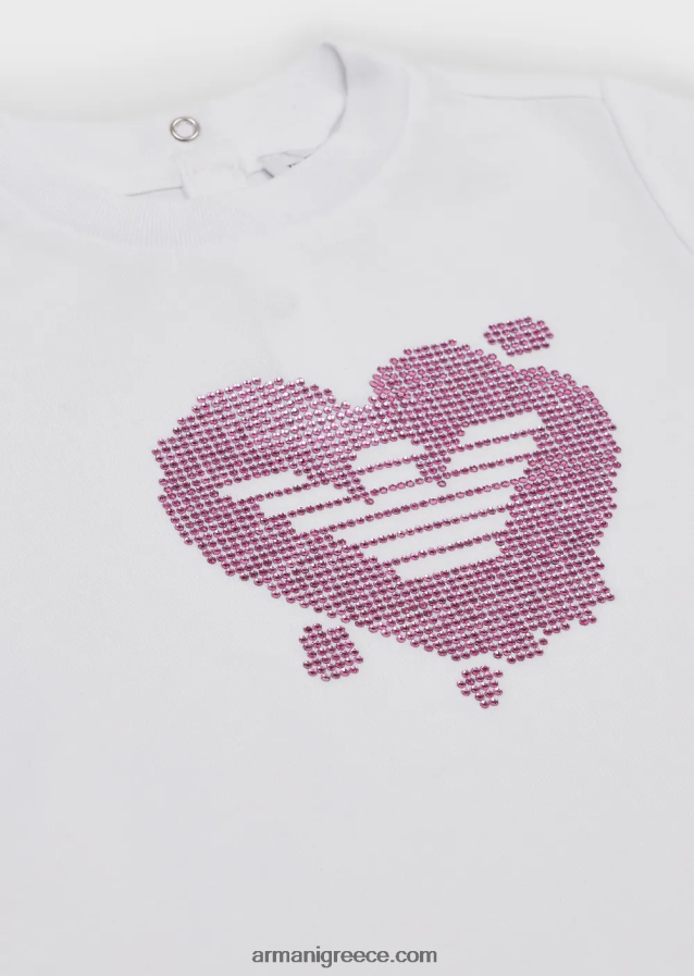 κορίτσι Armani μπλουζάκι ζέρσεϊ με αετό από στρας σε αντίθεση 4046R62661 άσπρο