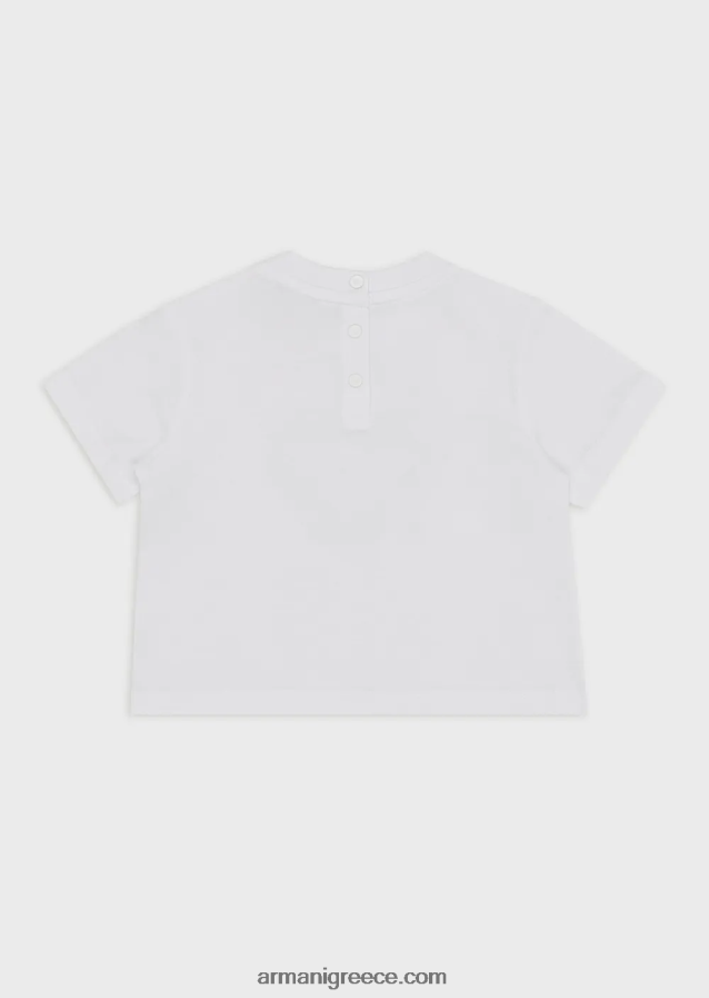 κορίτσι Armani μπλουζάκι ζέρσεϊ με αετό από στρας σε αντίθεση 4046R62661 άσπρο