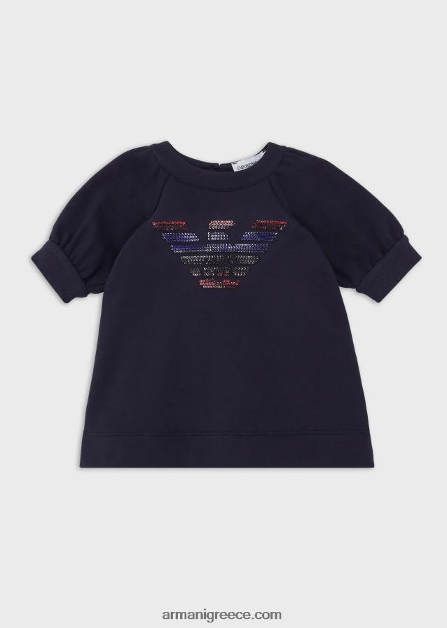 κορίτσι Armani Φόρεμα ζέρσεϋ φλις από μείγμα βαμβακιού με μεγάλο αετό με παγιέτες 4046R62663 πρότυπο