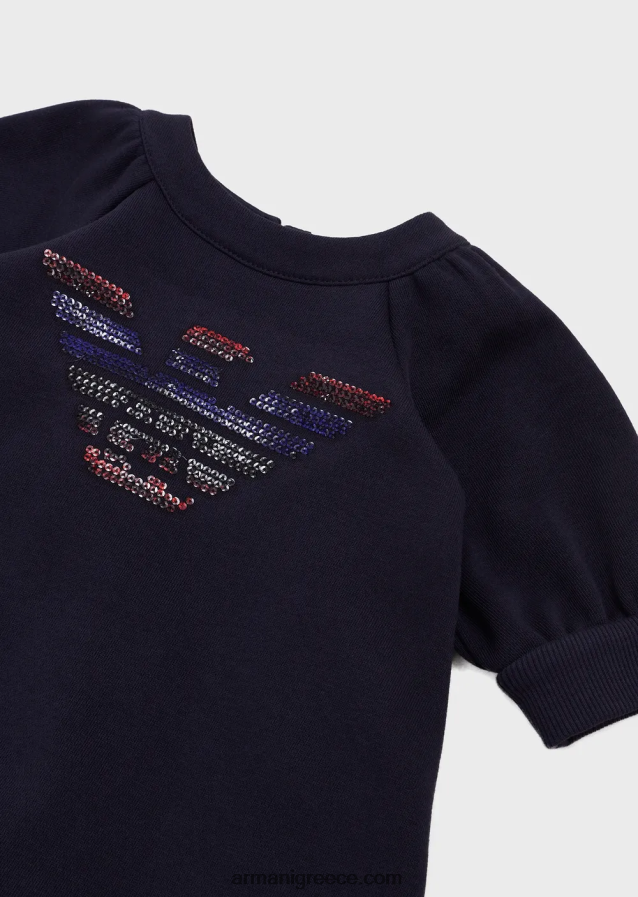 κορίτσι Armani Φόρεμα ζέρσεϋ φλις από μείγμα βαμβακιού με μεγάλο αετό με παγιέτες 4046R62663 πρότυπο