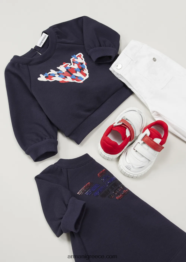 κορίτσι Armani Φόρεμα ζέρσεϋ φλις από μείγμα βαμβακιού με μεγάλο αετό με παγιέτες 4046R62663 πρότυπο