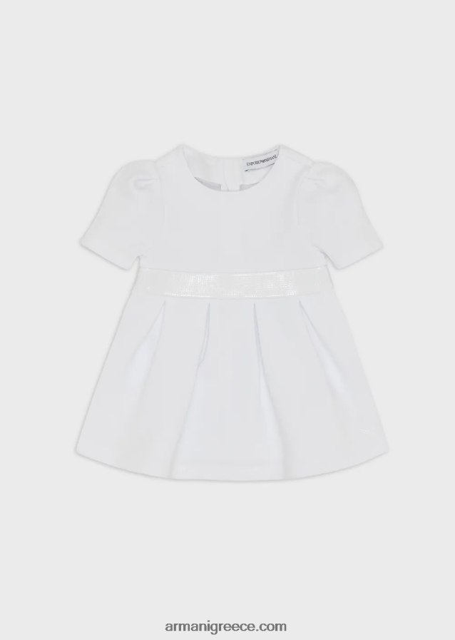 κορίτσι Armani Φόρεμα ζέρσεϊ-φλις από βαμβάκι με μέση από στρας 4046R62664 άσπρο