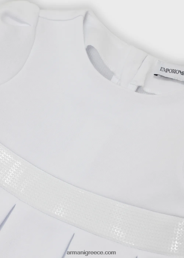 κορίτσι Armani Φόρεμα ζέρσεϊ-φλις από βαμβάκι με μέση από στρας 4046R62664 άσπρο