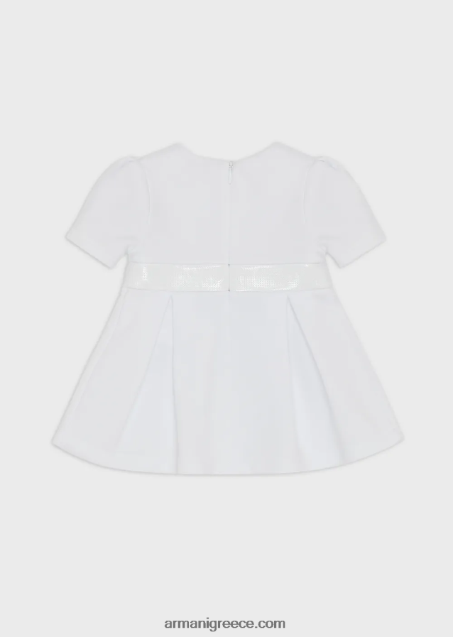 κορίτσι Armani Φόρεμα ζέρσεϊ-φλις από βαμβάκι με μέση από στρας 4046R62664 άσπρο