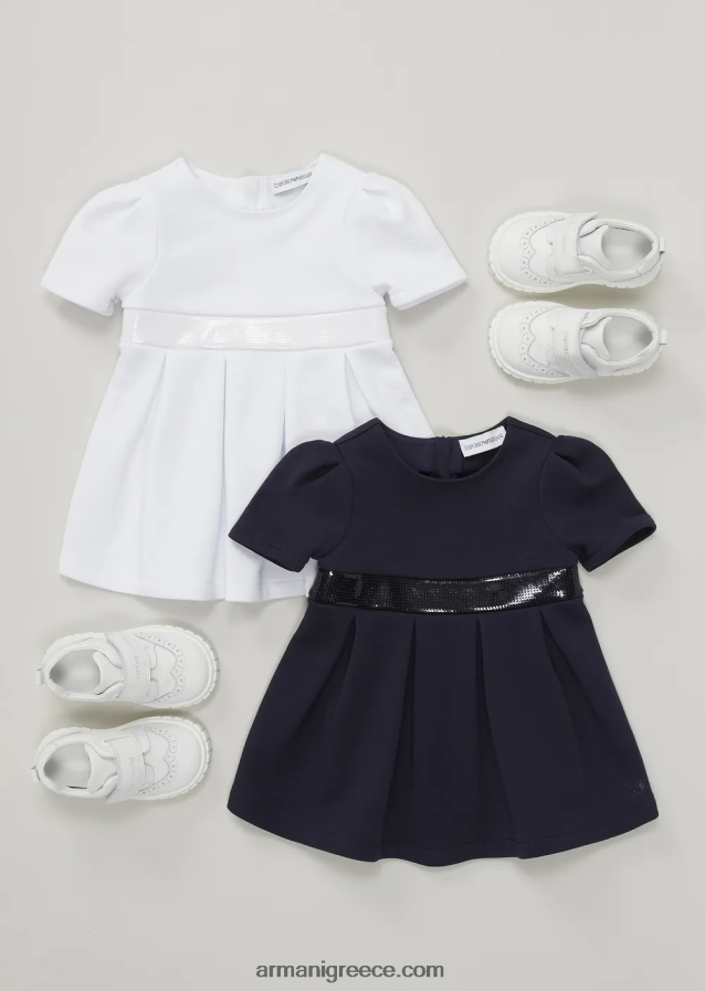 κορίτσι Armani Φόρεμα ζέρσεϊ-φλις από βαμβάκι με μέση από στρας 4046R62664 άσπρο