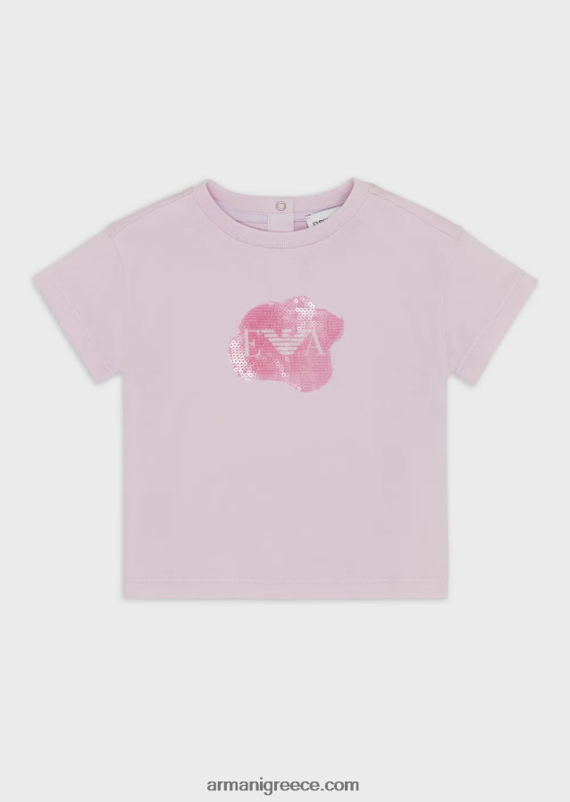 κορίτσι Armani μπλουζάκι ζέρσεϊ με λογότυπο ea στις παγιέτες 4046R62655 ροζ