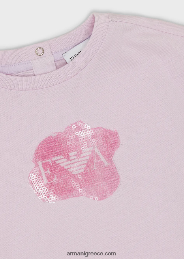 κορίτσι Armani μπλουζάκι ζέρσεϊ με λογότυπο ea στις παγιέτες 4046R62655 ροζ