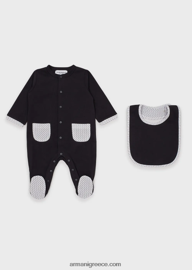 κορίτσι Armani Σετ δώρου που αποτελείται από σαλιάρα αετού op-art και onesie 4046R62641 γαλανός