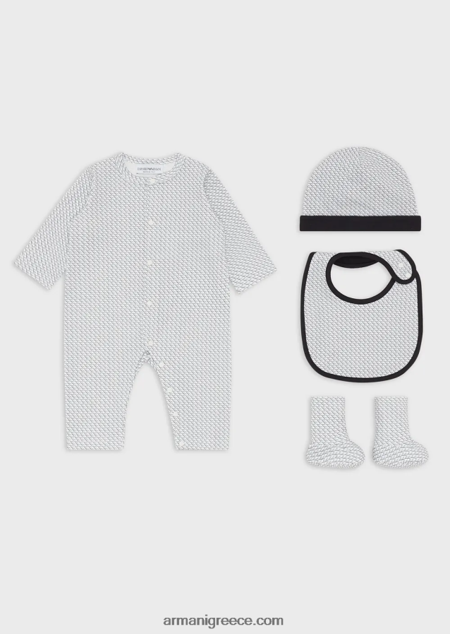 κορίτσι Armani Σετ δώρου που αποτελείται από μποτάκια αετού op-art, σαλιάρα, onesie και beanie 4046R62648