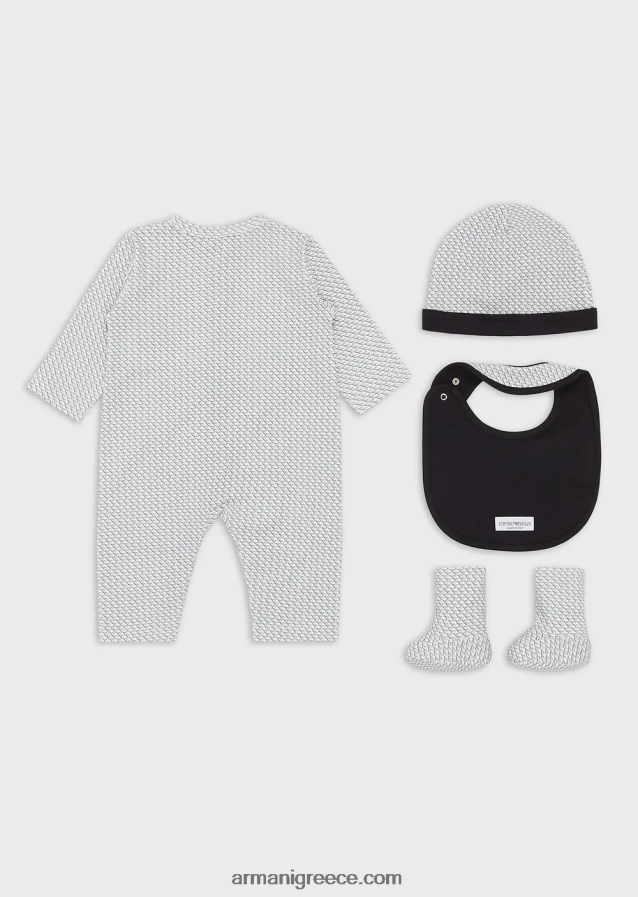 κορίτσι Armani Σετ δώρου που αποτελείται από μποτάκια αετού op-art, σαλιάρα, onesie και beanie 4046R62648